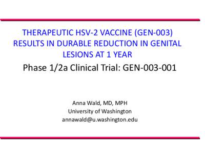 A Novel Therapeutic Vaccine (GEN003) for Genital Herpes Reduces HSV-2 Shedding
