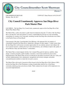 City Councilmember Scott Sherman District 7 FOR IMMEDIATE RELEASE: Monday, May 20, 2013  CONTACT: Diana Palacios[removed]