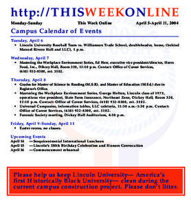 http://THISWEEKONLINE Monday-Sunday This Week Online  April 5-April 11, 2004