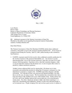 May 1, 2003  Lynn Morris Bureau Chief Bureau of Home Furnishings and Thermal Insulation California Department of Consumer Affairs