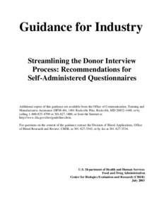 Guidance for Industry: Streamlinkng the Donor Interview Process: Recommendations for Self-Administered Questionnaires