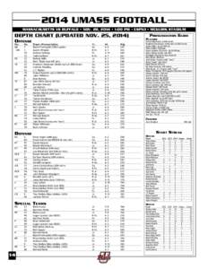 2014 UMASS FOOTBALL MASSACHUSETTS VS BUFFALO • NOV. 28, 2014 • 1:00 PM • ESPN3 • MCGUIRK STADIUM Depth Chart (Updated Nov. 25, 2014) Offense