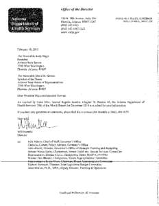 ARIZONA DEPARTMENT OF HEALTH SERVICES 30th OF THE MONTH REPORT FISCAL YEAR 2015 FOR THE MONTH ENDING December 31, 2014