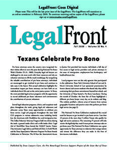 LegalFront Goes Digital Please note: This will be the last print issue of the LegalFront. The LegalFront will transition to an online newsletter in February[removed]To continue receiving online copies of the LegalFront, pl