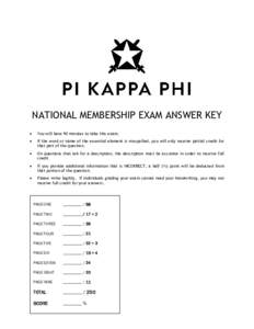 NATIONAL MEMBERSHIP EXAM ANSWER KEY  You will have 90 minutes to take this exam.  