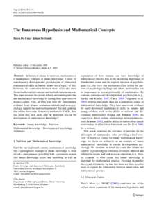 Topoi[removed]:3–13 DOI[removed]s11245[removed]The Innateness Hypothesis and Mathematical Concepts Helen De Cruz • Johan De Smedt