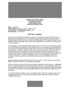 UPPER MACHODOC CREEK Growing Area # 001A King George County Shoreline Sanitary Survey Date: 7 April 2011 Survey Period: January 3, 2011 – March 1, 2011