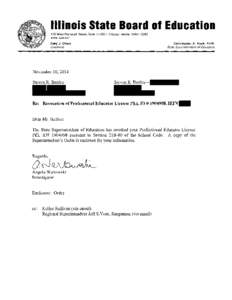 Illinois State Board of Education 100 West Randolph Street, Su~te14-300. Chlcago, llllnois[removed]www ~ s b enet Christopher A. Koch, Ed D. State Supenntendent of Educat~on