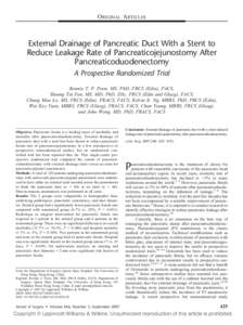 ORIGINAL ARTICLES  External Drainage of Pancreatic Duct With a Stent to