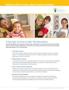 Talking with Parents About Vaccine Safety California Immunization Coalition  A few tips on how to start the discussion
