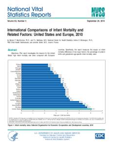 National Vital Statistics Report (Volume 63, Number 5 - September 24, 2014)—International Comparisons of Infant Mortality and Related Factors: United States and Europe, 2010