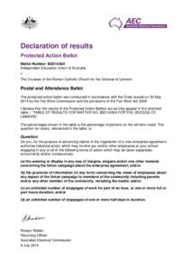 Declaration of results Protected Action Ballot Matter Number: B2014/824 Independent Education Union of Australia v The Trustees of the Roman Catholic Church for the Diocese of Lismore