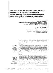 Scorpions of the Réserve spéciale d’Ankarana, Madagascar, with particular reference to cave-dwelling animals and the description