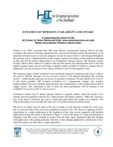 DYNAMICS OF NITROGEN AVAILABILITY AND UPTAKE A supporting document for the UC Center for Water Resources (http://www.waterresources.ucr.edu) Nitrate Groundwater Pollution Hazard Index  Doerge et al[removed]concluded that