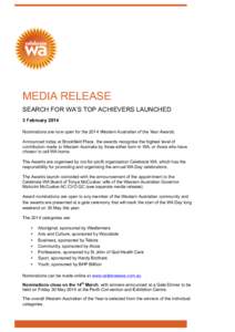    	
   MEDIA RELEASE SEARCH FOR WA’S TOP ACHIEVERS LAUNCHED