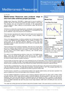 Mediterranean Resources sees producer stage in short term after antimony project purchase