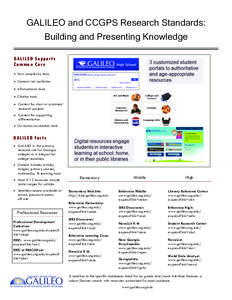 GALILEO and CCGPS Research Standards: Building and Presenting Knowledge GALILEO Supports Common Core  Text complexity tools  Content-rich nonfiction