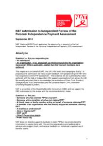 NAT submission to Independent Review of the Personal Independence Payment Assessment