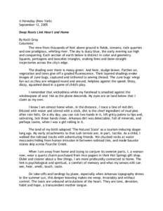 © Newsday (New York) September 12, 2005 Deep Roots Link Heart and Home By Katti Gray Columnist The view from thousands of feet above ground is fields, streams, rock quarries