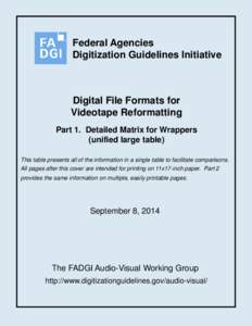 Federal Agencies Digitization Guidelines Initiative Digital File Formats for Videotape Reformatting Part 1. Detailed Matrix for Wrappers