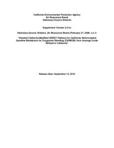 California Environmental Protection Agency Air Resources Board Stationary Source Division Supplement Version 2.0 to: Stationary Source Division, Air Resources Board (February 27, 2009, v.2.1)