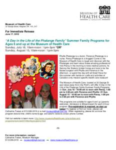 Microsoft Word - FOR IMMEDIATE RELEASE - Summer Family Programs at the Museum of Health Care.doc