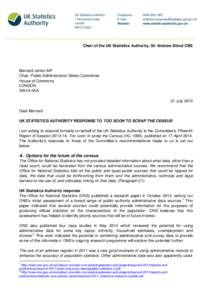 Letter from Sir Andrew Dilnot to Bernard Jenkin MP_UKSA response_HC1090_Census_21072014