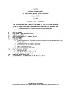 AGENDA FOR THE WATER BOARD OF THE TOWN OF BUENA VISTA, COLORADO February 19, [removed]:30 PM