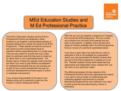 MEd Education Studies and M Ed Professional Practice The M Ed in Education Studies and the M Ed in Professional Practice are designed to allow students to put together a personalised pathway of modules drawing from acros