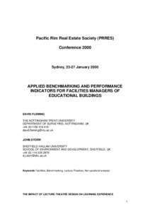 Pacific Rim Real Estate Society (PRRES) Conference 2000 Sydney, 23-27 JanuaryAPPLIED BENCHMARKING AND PERFORMANCE