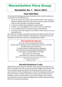 Warwickshire Flora Group Newsletter No. 7 MarchFIELD MEETINGS