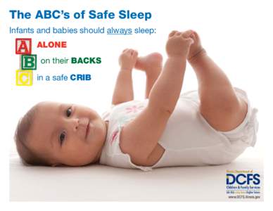 The ABC’s of Safe Sleep Infants and babies should always sleep: ALONE on their BACKS in a safe CRIB