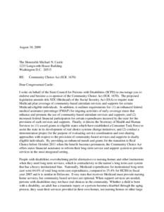 August 10, 2009  The Honorable Michael N. Castle 1233 Longworth House Building Washington D.C[removed]RE: