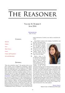 Volume 10, Number 6 June 2016 thereasoner.org ISSNbooks in the history of statistics, also widely so outside the discipline.