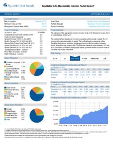 Equitable Life Mackenzie Income Fund Select*  PIVOTAL SELECT SEPTEMBER 30, 2014