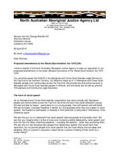 North Australian Aboriginal Justice Agency Ltd ABN: [removed] Smith Street Darwin NT 0800 Ph: [removed]Fax: [removed][removed]