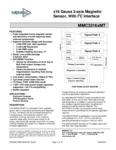 ±16 Gauss 3-axis Magnetic Sensor, With I2C Interface MMC3316xMT Signal Path X