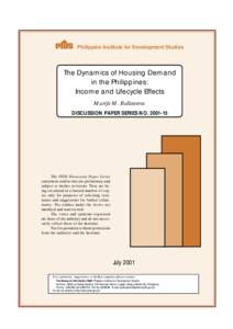 Philippine Institute for Development Studies  The Dynamics of Housing Demand in the Philippines: Income and Lifecycle Effects Marife M. Ballesteros