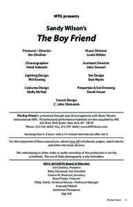 MTG presents  Sandy Wilson’s The Boy Friend Producer / Director