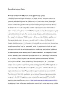 Supplementary Data: Principal component (PC) used to classify ancestry group Classifying sequenced samples into a major geographic ancestry group was achieved by generating principal components (PCs) based on 3,325 well-