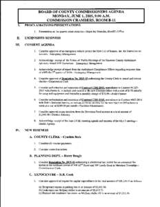 BOARD OF COUNTY COMMISSIONERS AGENDA MONDAY, JUNE 1, 2015, 9:00 A.M. COMMISSION CHAMBERS, ROOM B-11 I.  PROCLAMATIONS/PRESENTATIONS