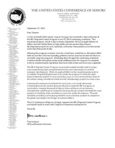    September	
  22,	
  2015	
   Dear	
  Senator:	
   I	
  write	
  on	
  behalf	
  of	
  the	
  nation’s	
  mayors	
  to	
  urge	
  you	
  to	
  include	
  a	
  clean	
  extension	
  of	
   the	
