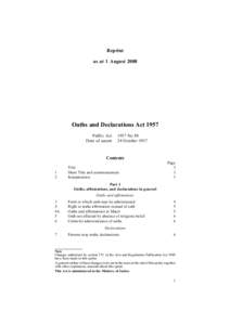 Reprint as at 1 August 2008 Oaths and Declarations Act 1957 Public Act Date of assent