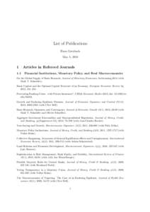 List of Publications Hans Gersbach May 5, [removed]