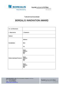 TeilnehmerInnenblatt  BOREALIS INNOVATION AWARD Vor- und Nachname