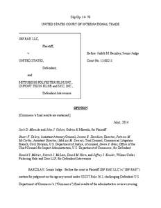 Slip Op. 14-  UNITED STATES COURT OF INTERNATIONAL TRADE JBF RAK LLC, Plaintiff, v.