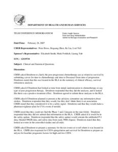 DEPARTMENT OF HEALTH AND HUMAN SERVICES ______________________________________________________________________________ TELECONFERENCE MEMORANDUM Date\Time: