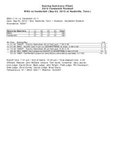 Scoring Summary (FinalVanderbilt Football WKU vs Vanderbilt (Sep 03, 2015 at Nashville, Tenn.) WKUvs. VanderbiltDate: Sep 03, 2015 • Site: Nashville, Tenn. • Stadium: Vanderbilt Stadium