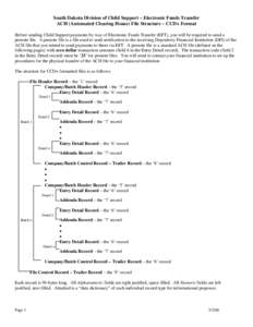 South Dakota Division of Child Support – Electronic Funds Transfer ACH (Automated Clearing House) File Structure – CCD+ Format Before sending Child Support payments by way of Electronic Funds Transfer (EFT), you will