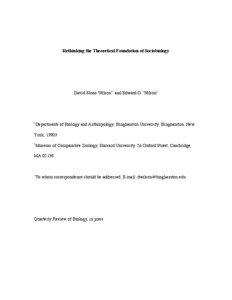 Rethinking the Theoretical Foundation of Sociobiology  David Sloan Wilson1* and Edward O. Wilson2